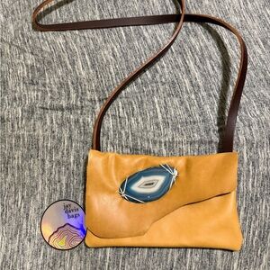 Tan Crossbody Bag with Blue Accent